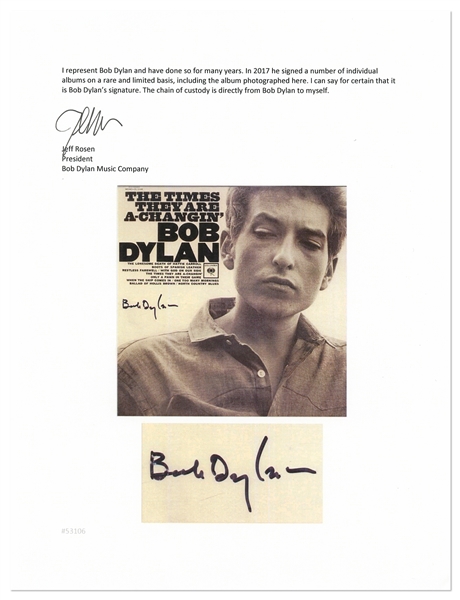 Bob Dylan Signed Album ''The Times They Are A-Changin''' -- With COAs from Roger Epperson & Bob Dylan's Manager, Jeff Rosen
